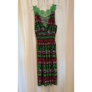 Unbranded Women's Size‎ XS Pink Green Zebra Print Knit Floral Strap Dress